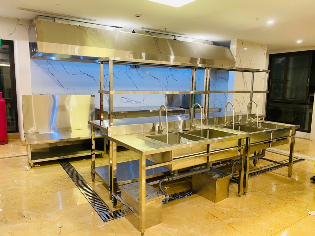 Chậu rửa công nghiệp 2 hố kèm bàn trái