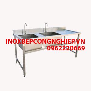 Chậu rửa công nghiệp 2 hố kèm bàn phải