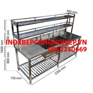 Chậu rửa công nghiệp 2 hố có kệ bát giá dưới