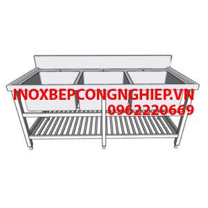Chậu rửa công nghiệp 3 hố có giá dưới